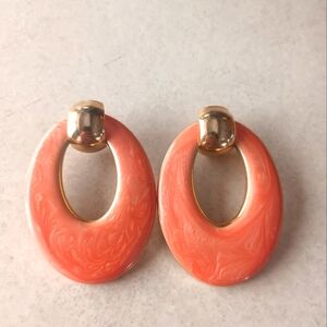 Elegant Gold and Orange Shimmer Enamel Hoop Earrings